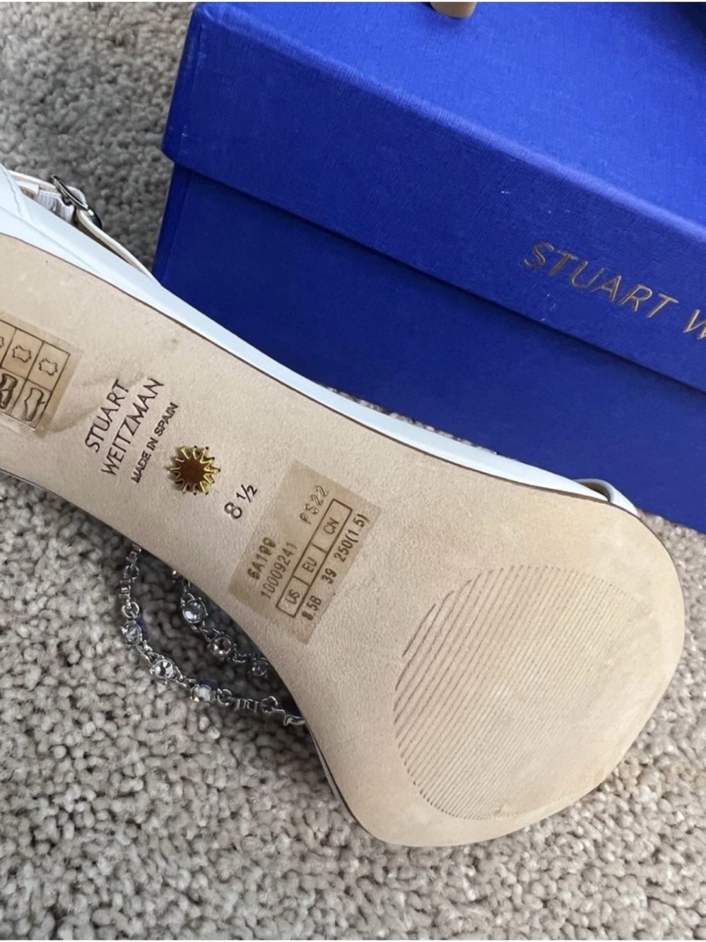 Stuart Weitzman Ivory Crystal T-Strap High Heel Sandals - Picture 8 of 10